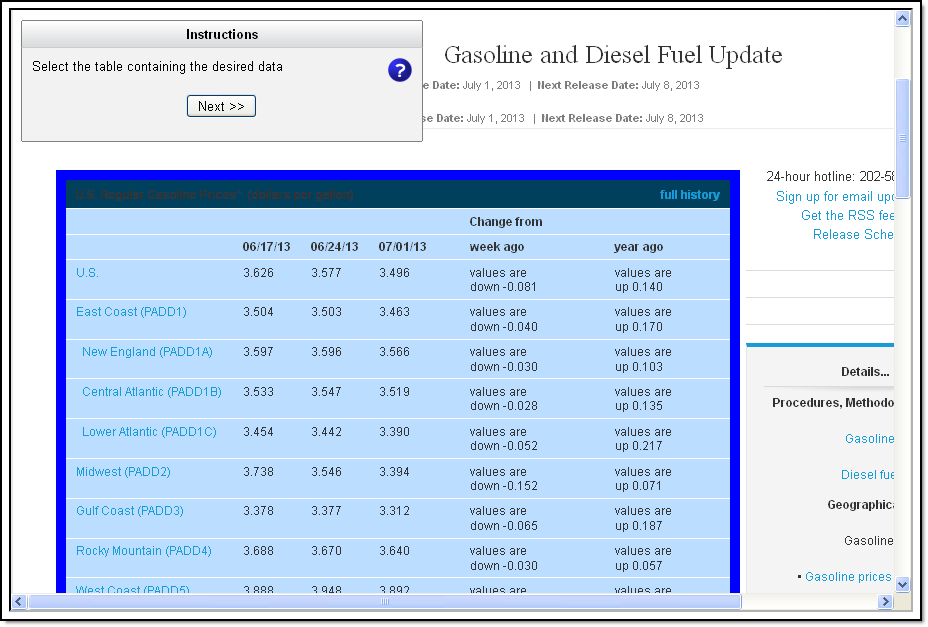 Selecting HTML table containing data