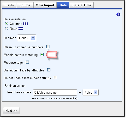 Enabling pattern matching in import options
