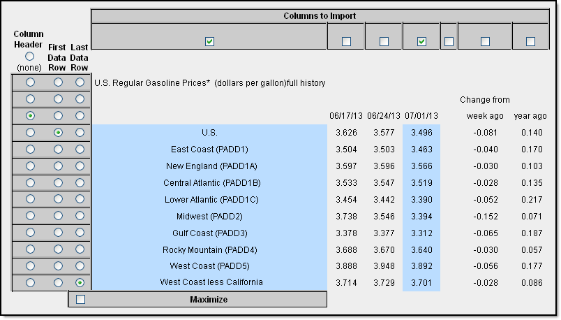 Select rows and columns in the table